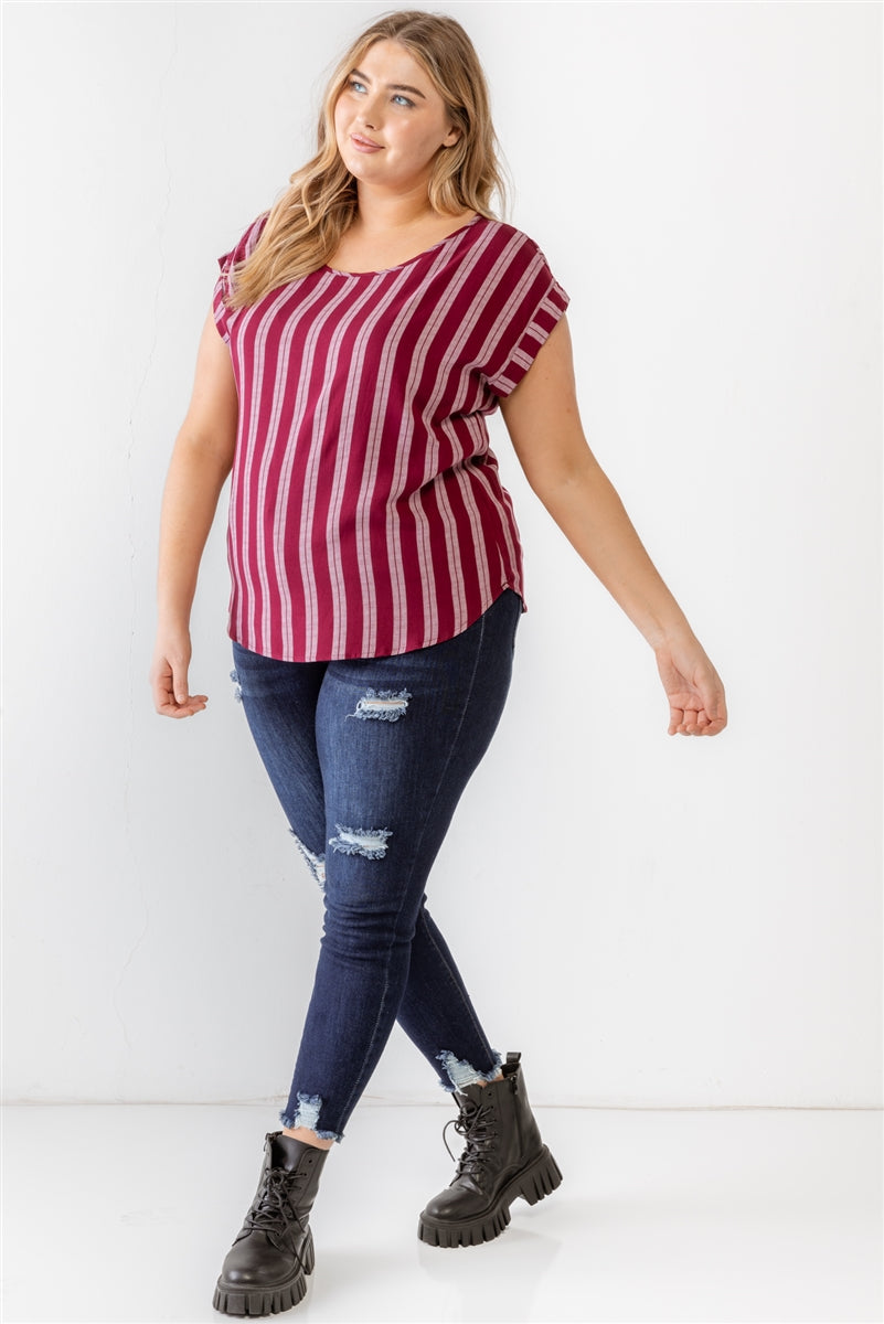 Plus Striped Short Sleeve Relax Top