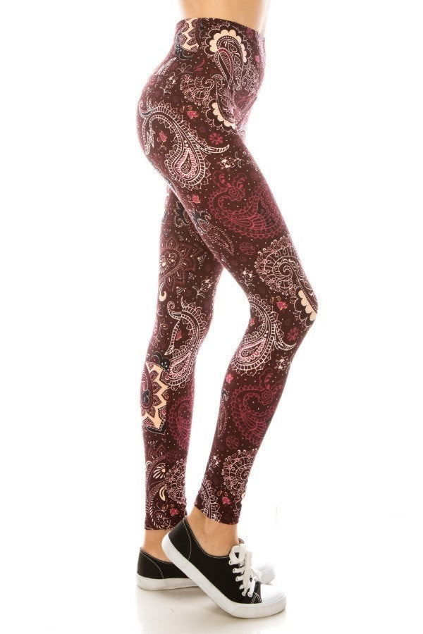 5-inch Long Yoga Style Banded Lined Multi Printed Knit Legging With High Waist