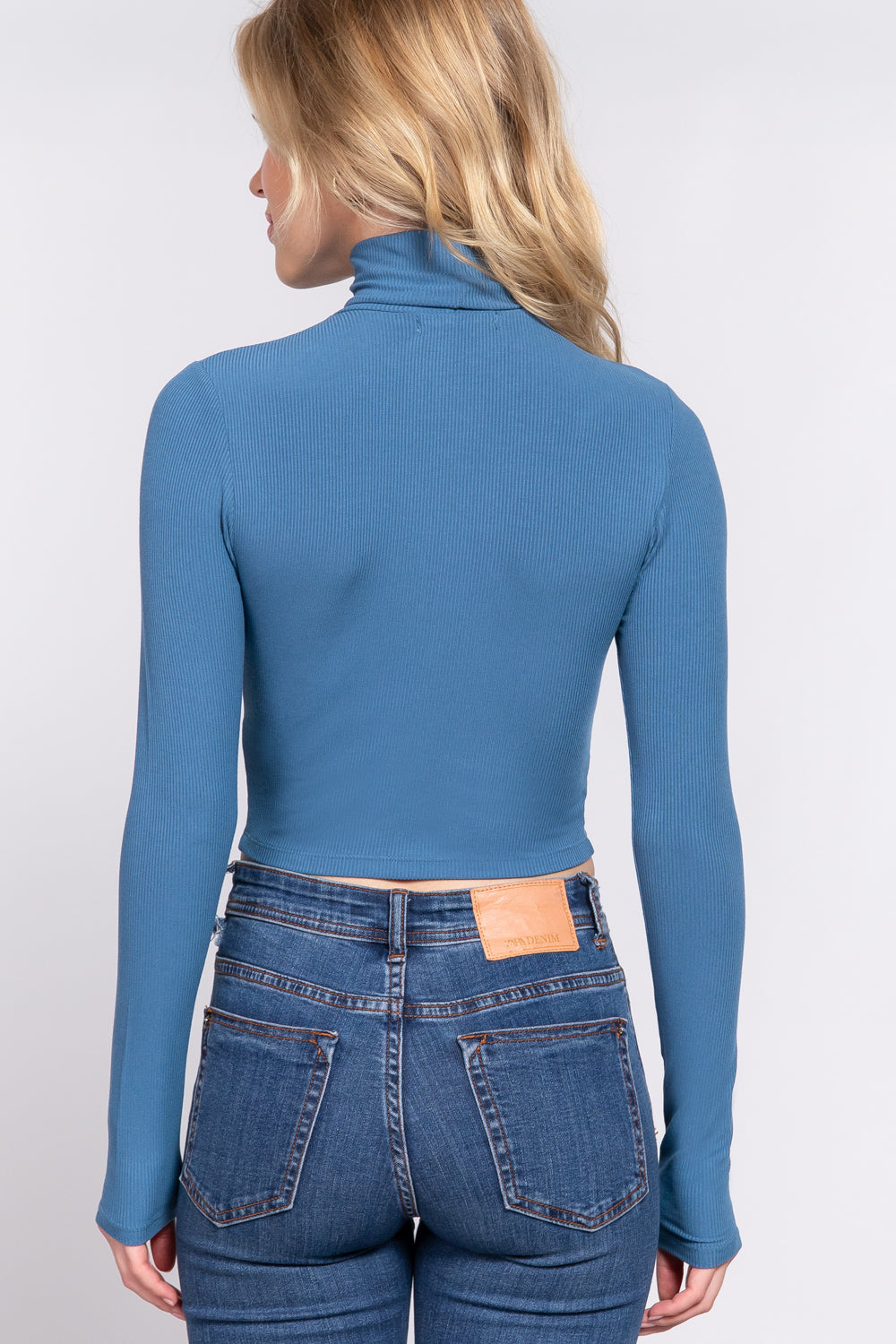 Long Slv Turtle Neck Rib Crop Knit Top