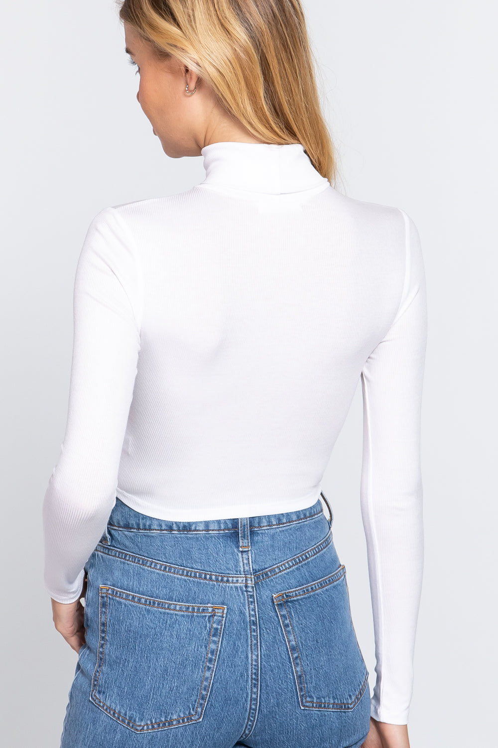 Long Slv Turtle Neck Rib Crop Knit Top