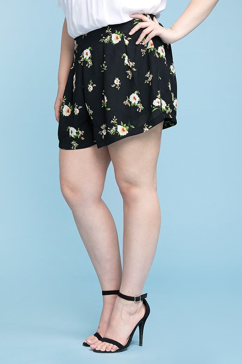 Plus Size Curvy, Floral Print Flowy Shorts