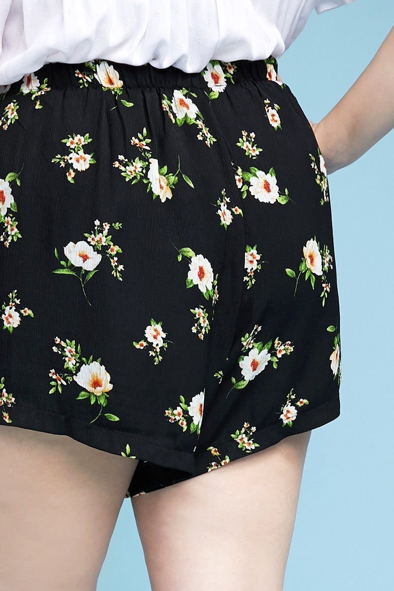 Plus Size Curvy, Floral Print Flowy Shorts