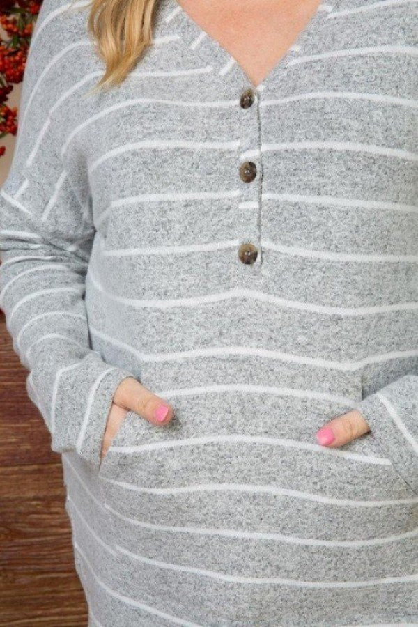 Charcoal White Striped Hacci Brushed deals Arm Long Sleeves Fall Top