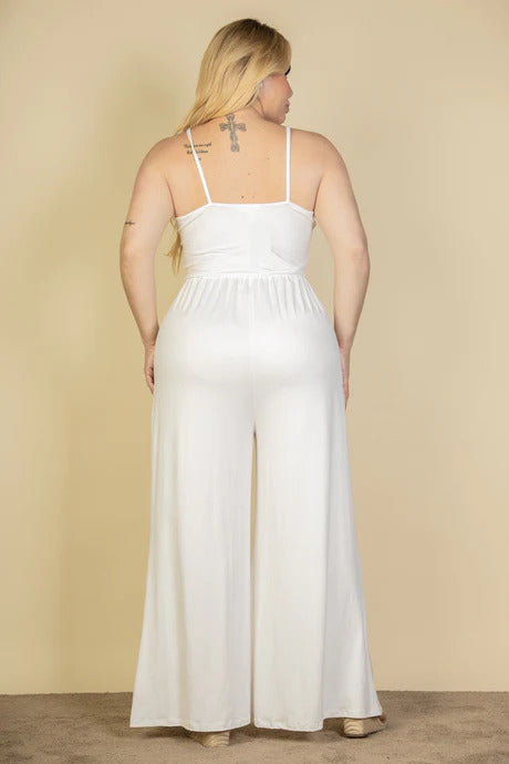 Plus Size Button Front Wide Leg Jumpsuit